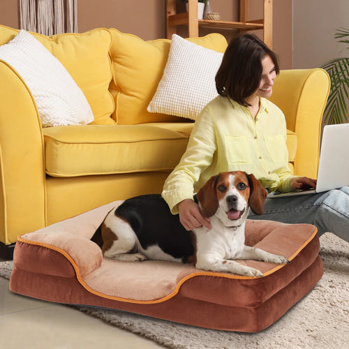 42"X32" Supportive Memory Foam Orthopedic Dog Bed, with Washable Removable Cover, Non-Slip Base, Waterproof, Brown