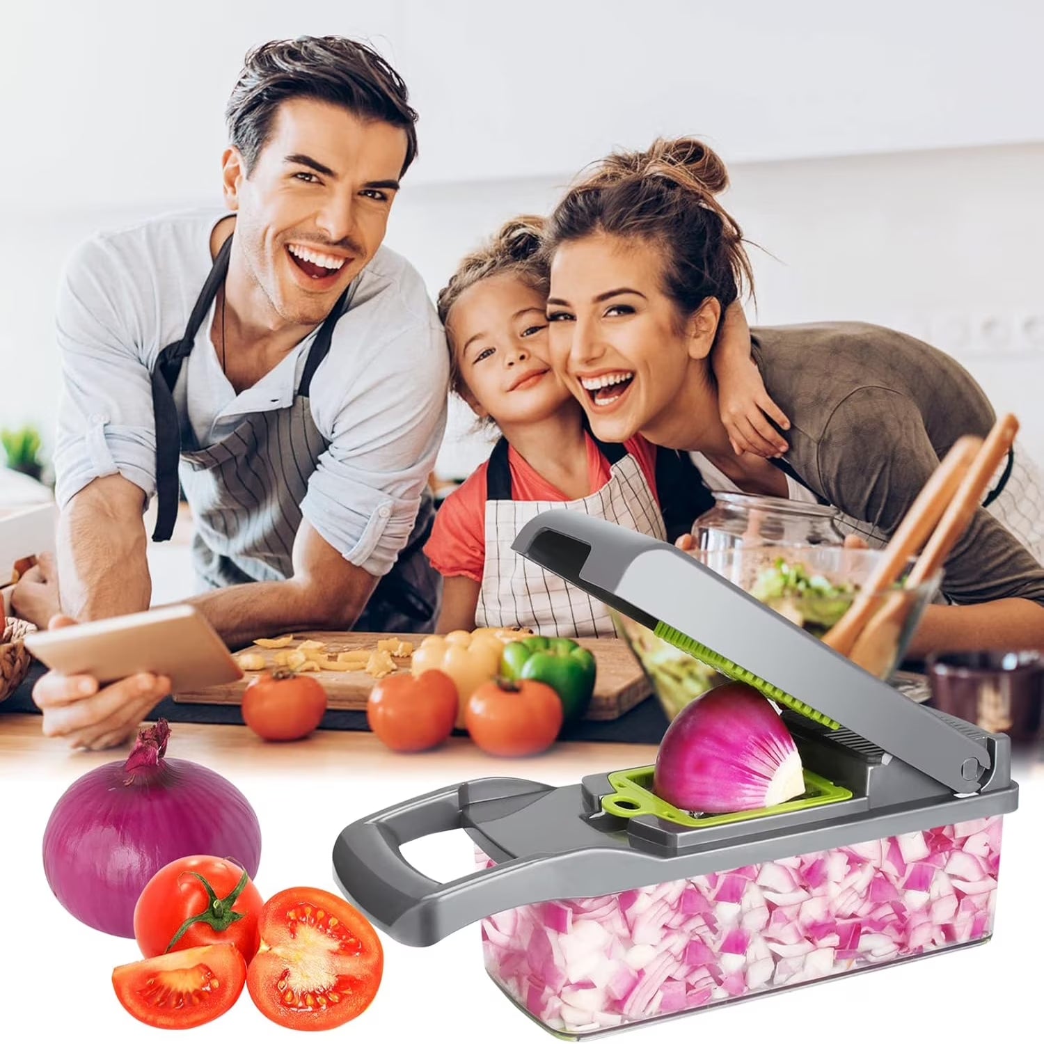 Vegetable Chopper, 17 in 1 Multi-Function Food Chopper, Professional Kitchen Gadget with Container