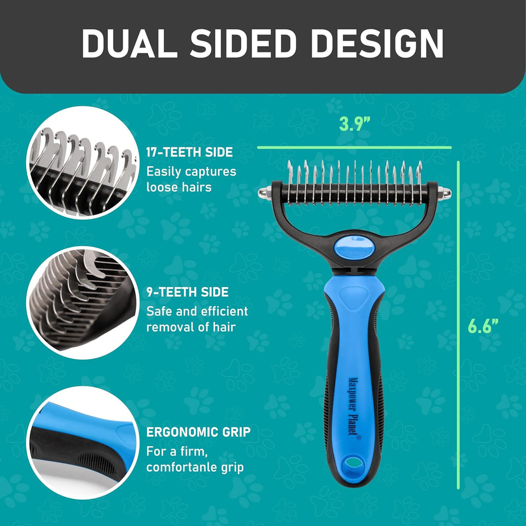 Pet Grooming Brush - Double Sided Shedding and Dematting Undercoat Rake Comb for Dogs and Cats,Extra Wide (B1 - Rake, Gloves & Comb, Large)