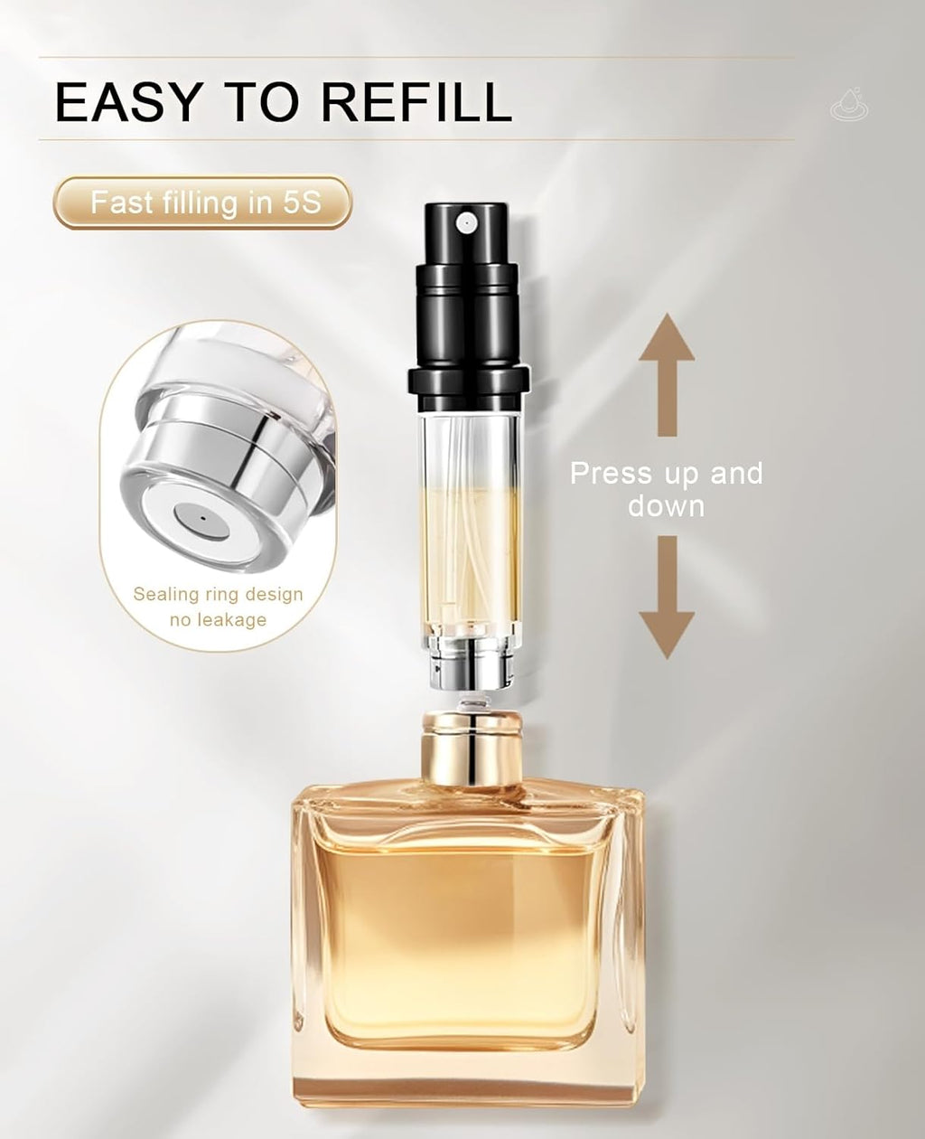 Refillable Portable Mini Perfume Atomizer for Travel, 5Ml Luxury Empty Leakproof Pump Perfume Spray Bottle Atomizer for Man and Woman (Z-Gold)