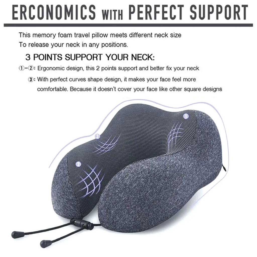 Neck Pillow, Memory Foam Travel Pillow for Airplane, Upgrade U Shaped Travel Neck Pillow with Perfect Support, 3D Contoured Eye Mask, Earplugs & Travel Bag