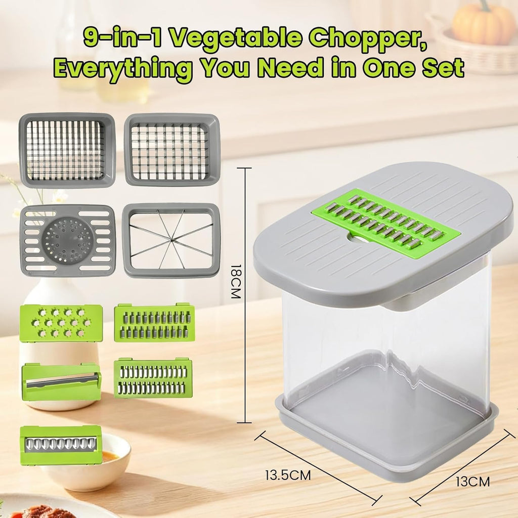 Vegetable Cutter,Food Chopper Manual Hand,For Potato Cutter & Fry Slicer - Functions as Potato Dicer,Onion Dicer,Veggie Shredder with 9 Blades,Easy to Clean, Dishwasher Safe-Essential Kitchen Gadgets