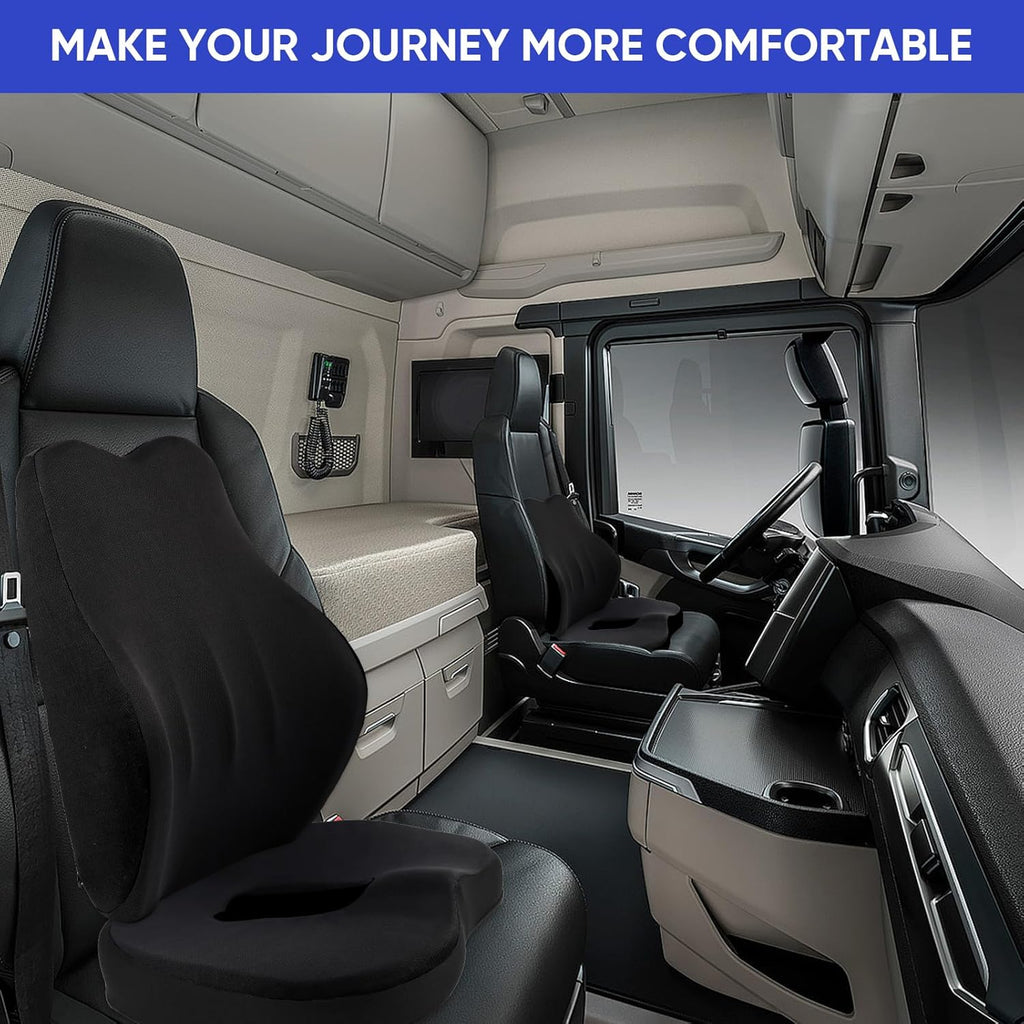Truck Seat Cushion, 2PC 100% Memory Foam Seat Cushion for Truck Driver, with Back Support, Semi Truck Accessories for Men -Seat Cushion-18X14.5X3.5In, Lumbar Cushion-16.5X15.4X5
