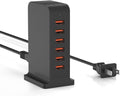 VPSUN USB Charger 6 Port 50W Multi USB Tower Charging Station for Multiple Devices Iphone 15/14/14 Pro/14 Pro Max/13 Pro/13 Pro Max/Android/Samsung/Tablet,Etc (Black, 50W)