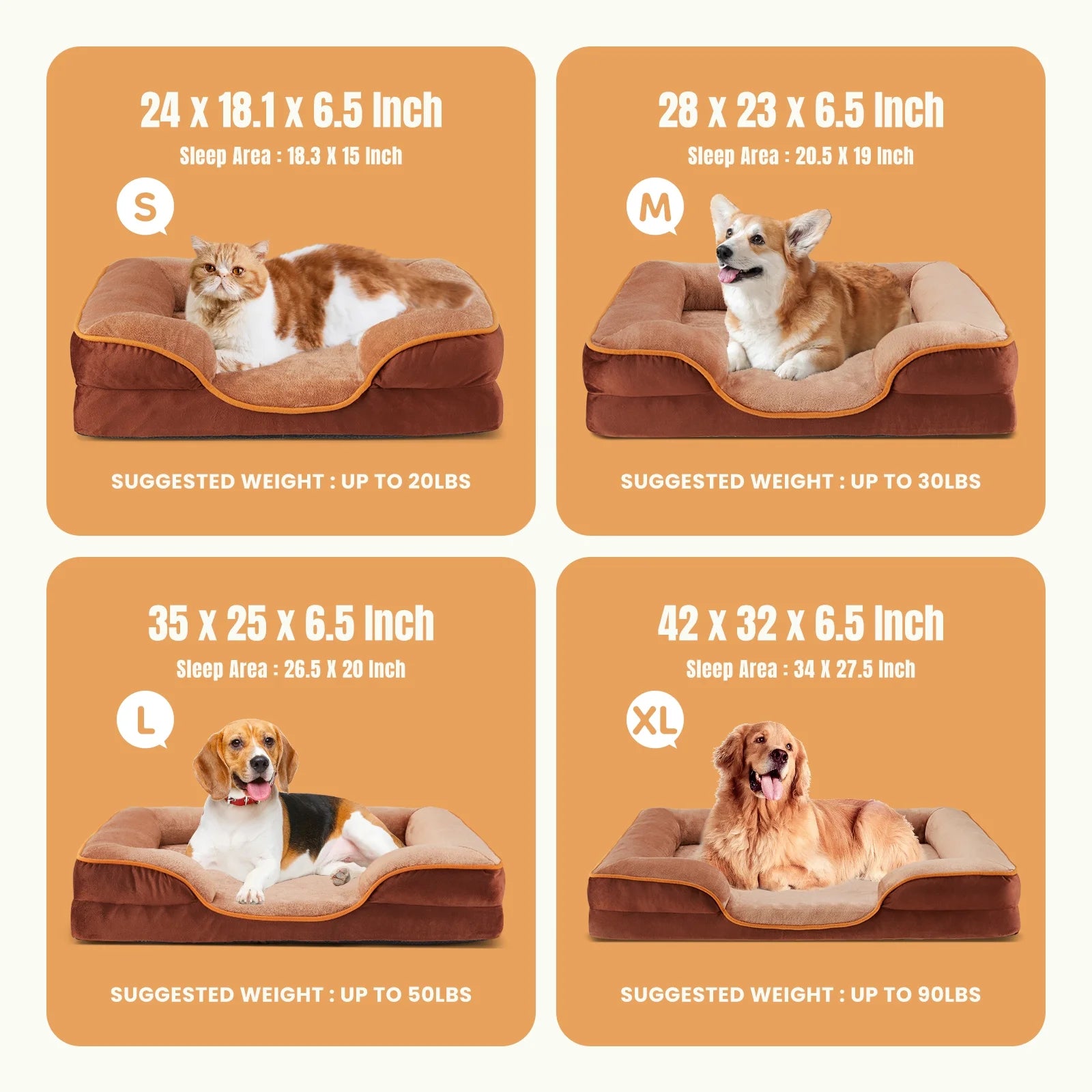 42"X32" Supportive Memory Foam Orthopedic Dog Bed, with Washable Removable Cover, Non-Slip Base, Waterproof, Brown