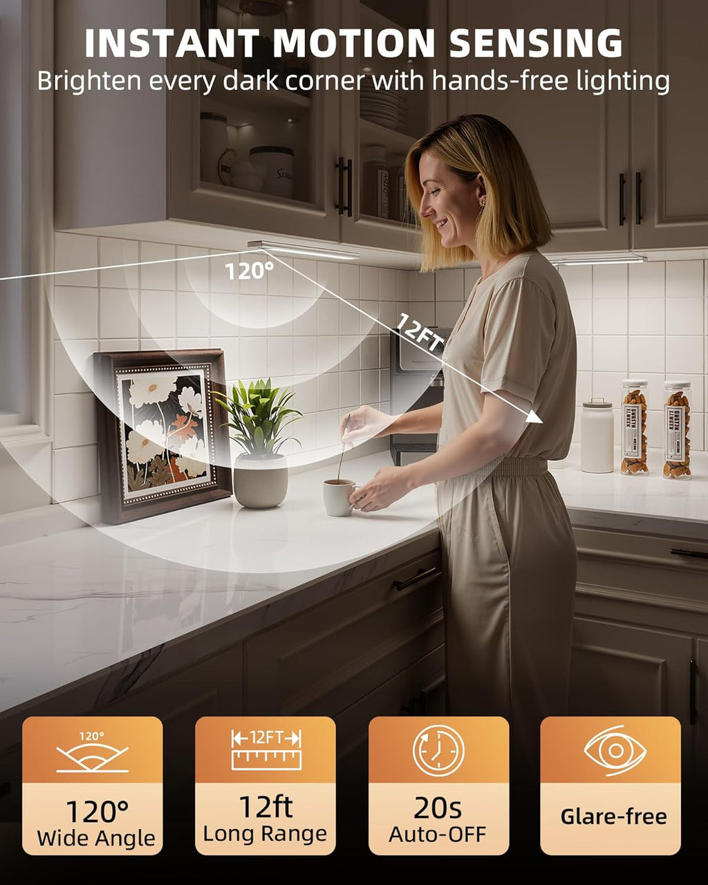 10Inch under Cabinet Lighting, LED Motion Sensor Light Indoor, 2400Mah USB Recha