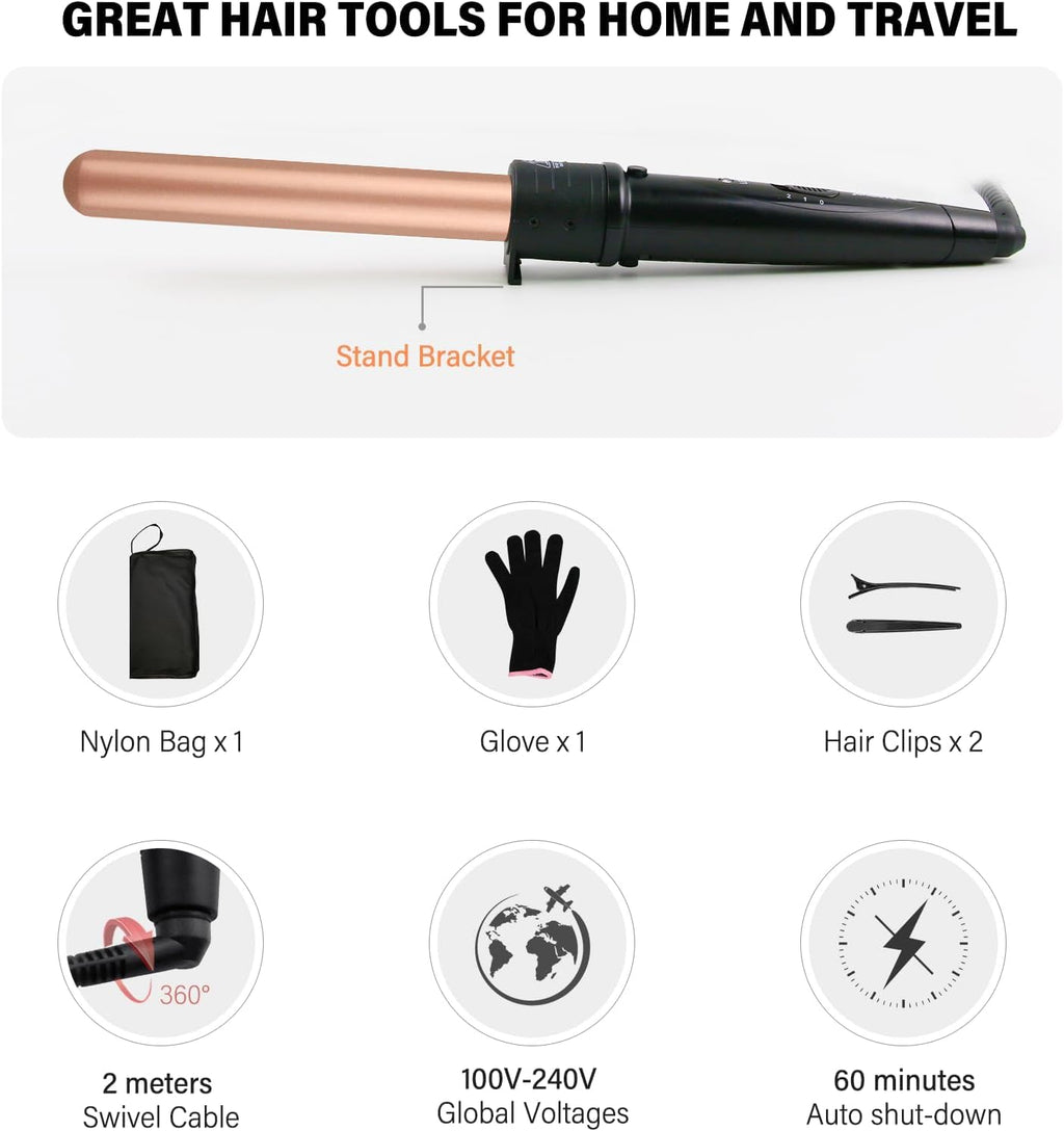 5 in 1 Wand Curling Iron Set, Ceramic Hair Curling Iron(0.35”-1.25”), Hair Curler for All Hairstyle, with Adjustable Temperature Dual Voltage, Instant Heat Up, with Glove & 2 Clips(Gold)