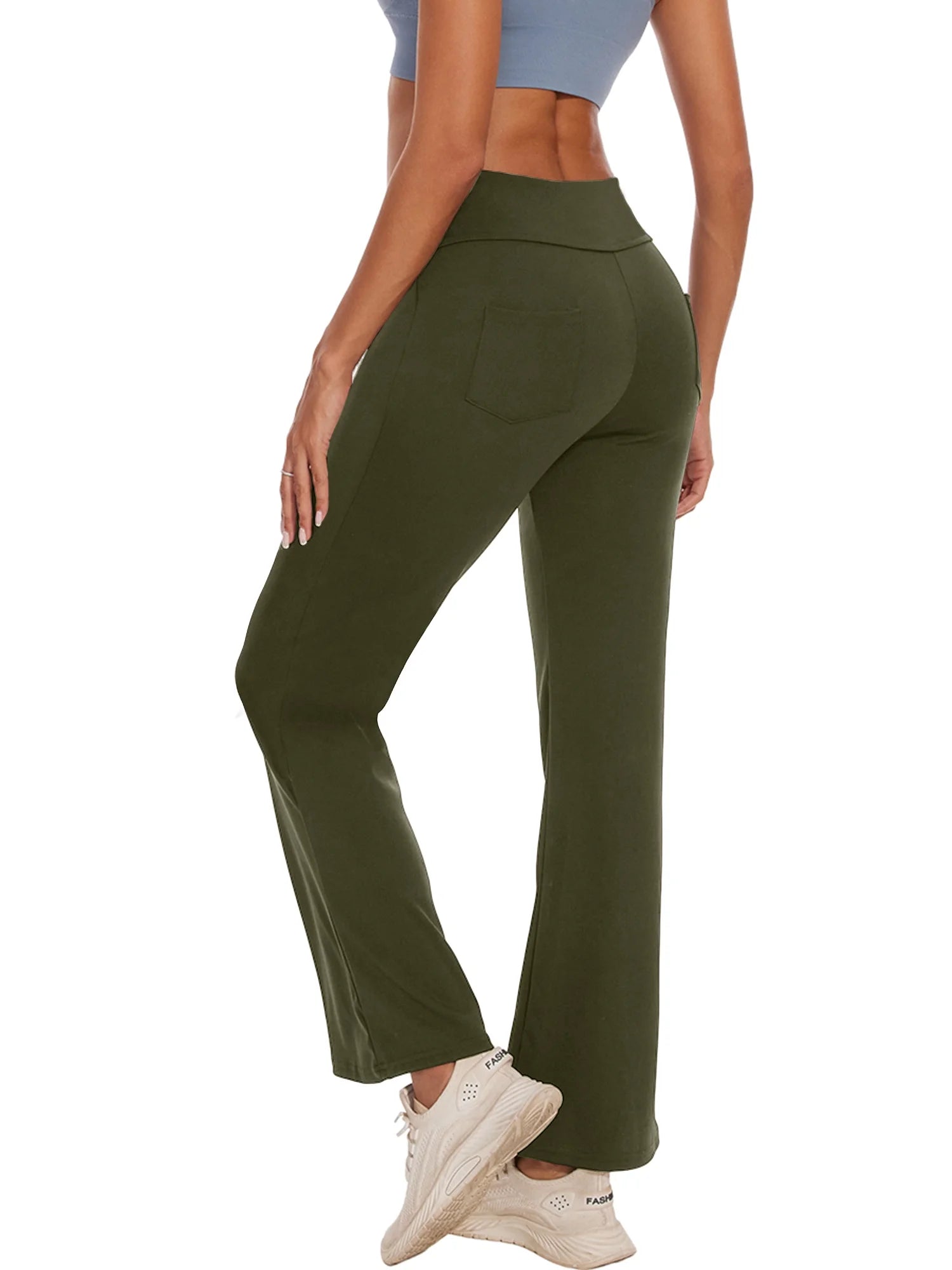 Womens Bootcut Yoga Pants Flare Legging with Pockets High Waist Lightweight Bottoms Workout Activewear Green 3XL
