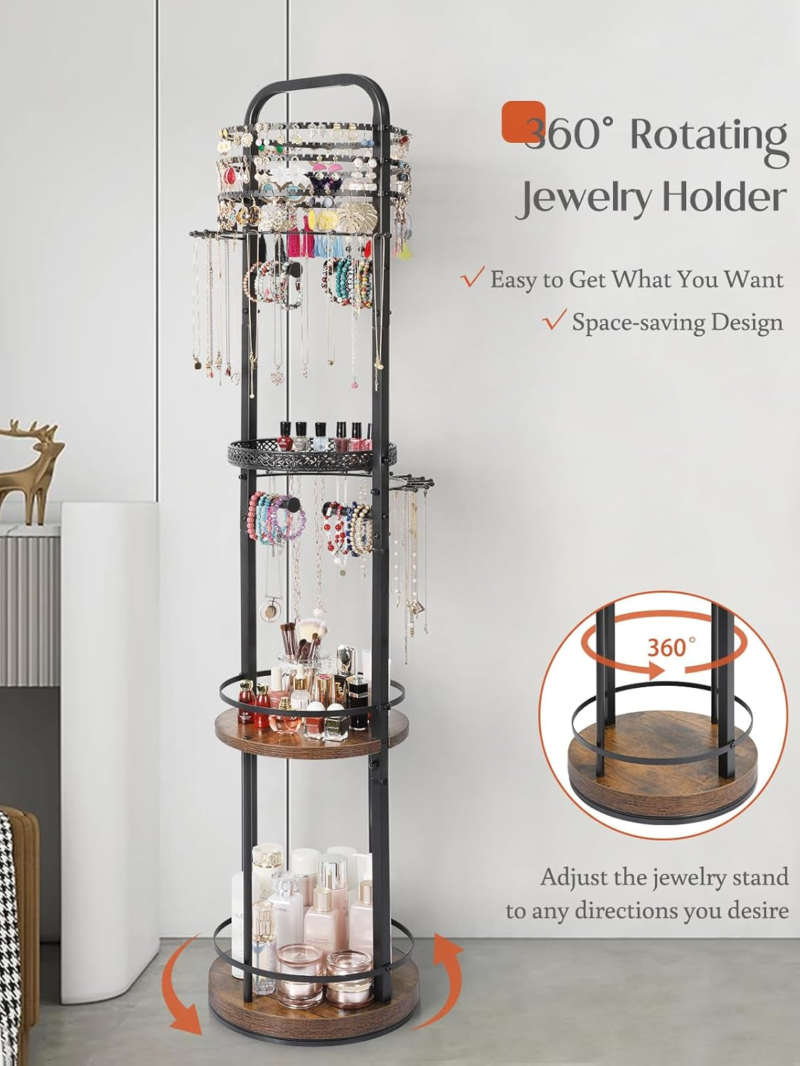 Hanging Jewelry Organizer and Makeup Organizer Black
