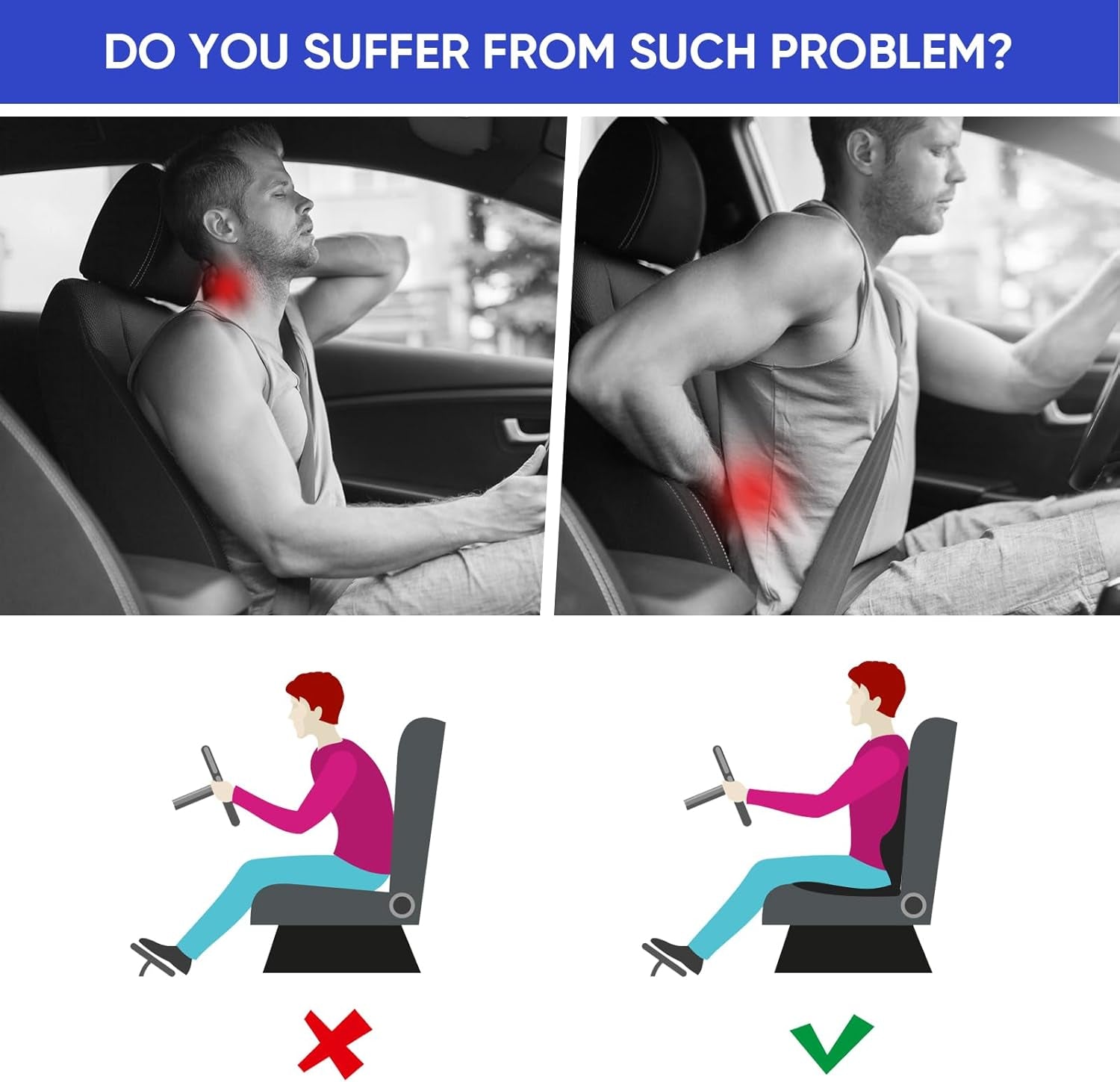 Truck Seat Cushion, 2PC 100% Memory Foam Seat Cushion for Truck Driver, with Back Support, Semi Truck Accessories for Men -Seat Cushion-18X14.5X3.5In, Lumbar Cushion-16.5X15.4X5