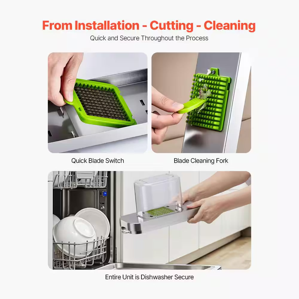 Vegetable Chopper with 3 Stainless Steel Blades, Food Cutter and Onion Slicer with Container, Kitchen Tools for Salad