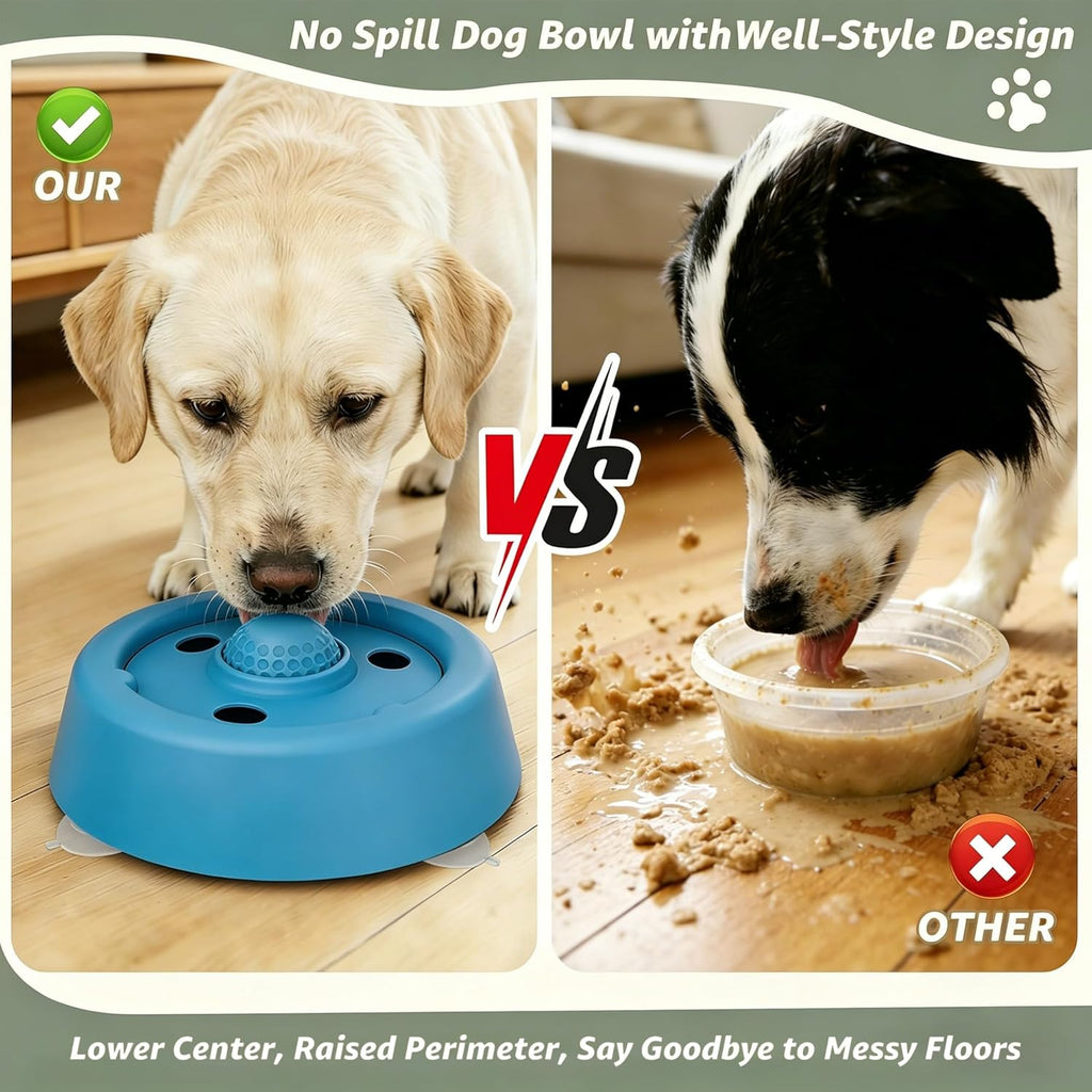 Slow Feeder Dog Bowls, Dog Lick Bowl with Rolling Ball - Lick & Roll Bowl, Dog Slow Feeder Bowl for Liquid Treats, Bone Broth & Yogurt, Non-Slip Suction Base, for Small, Medium & Large Breeds