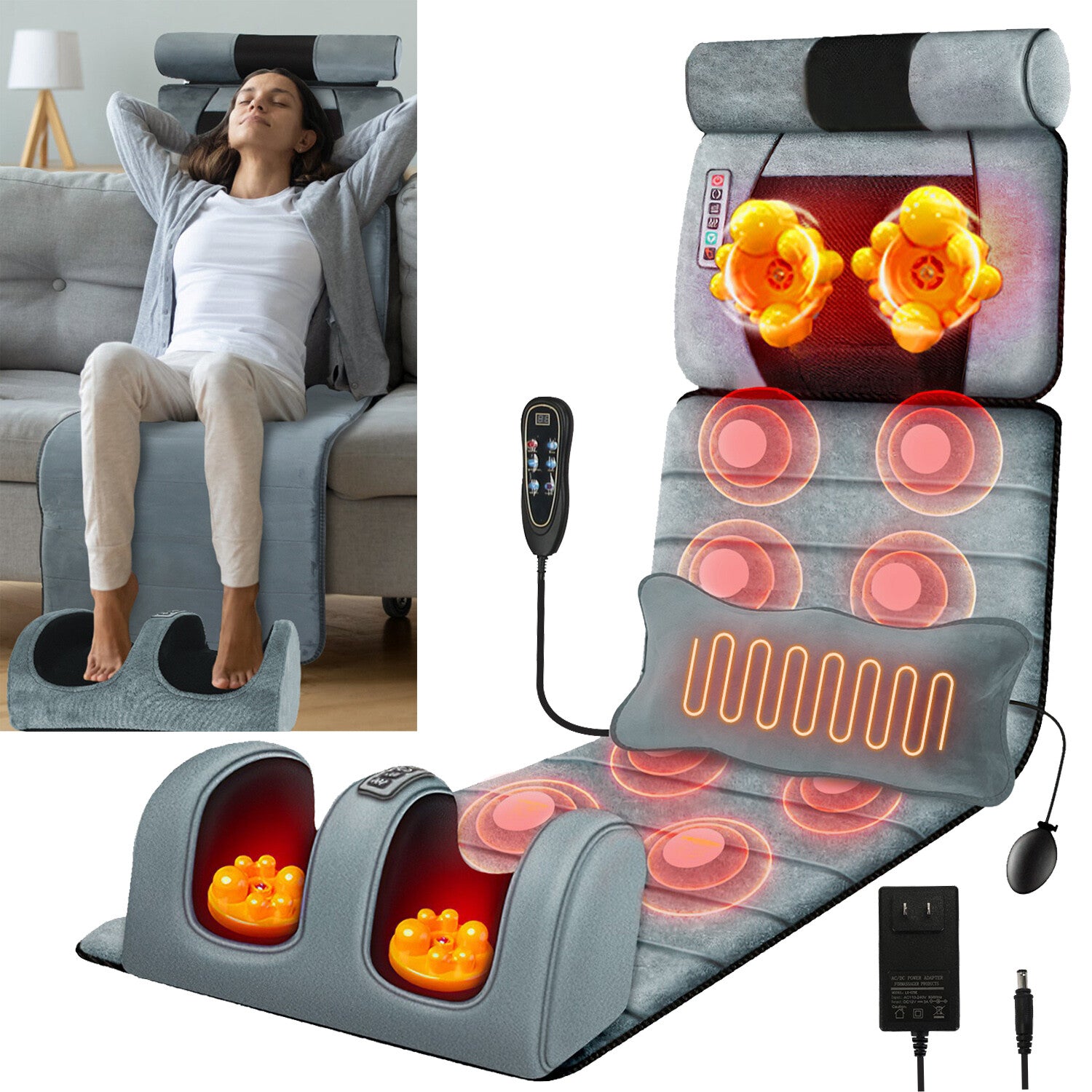 Full Body Electric Massage Mat W/Heat Vibration Massage Pad Cushion Back Massage