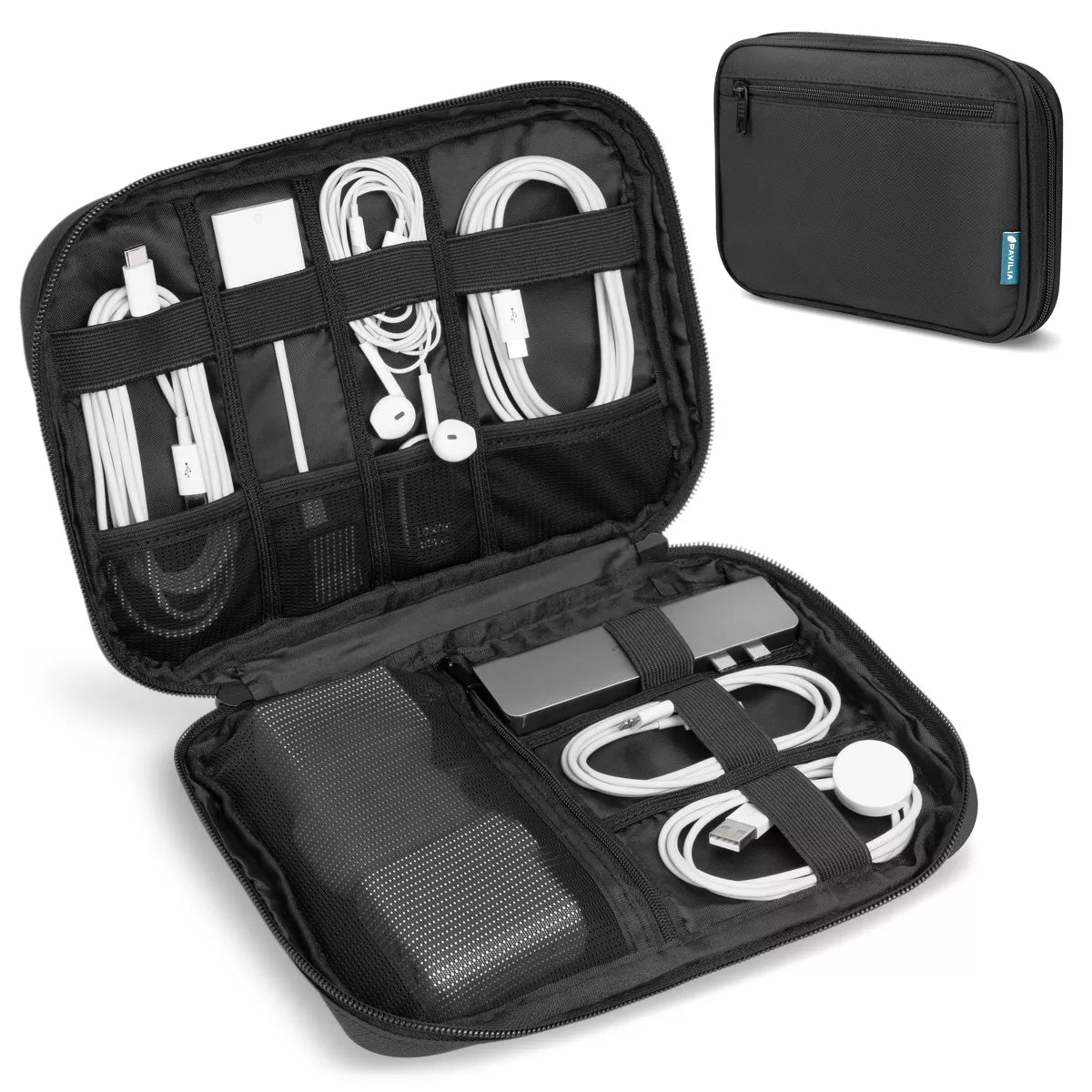 PAVILIA Soft Electronic Organizer Travel Case, Medium Cable Tech Storage Pouch Cord Bag, Charger Accessories Essentials