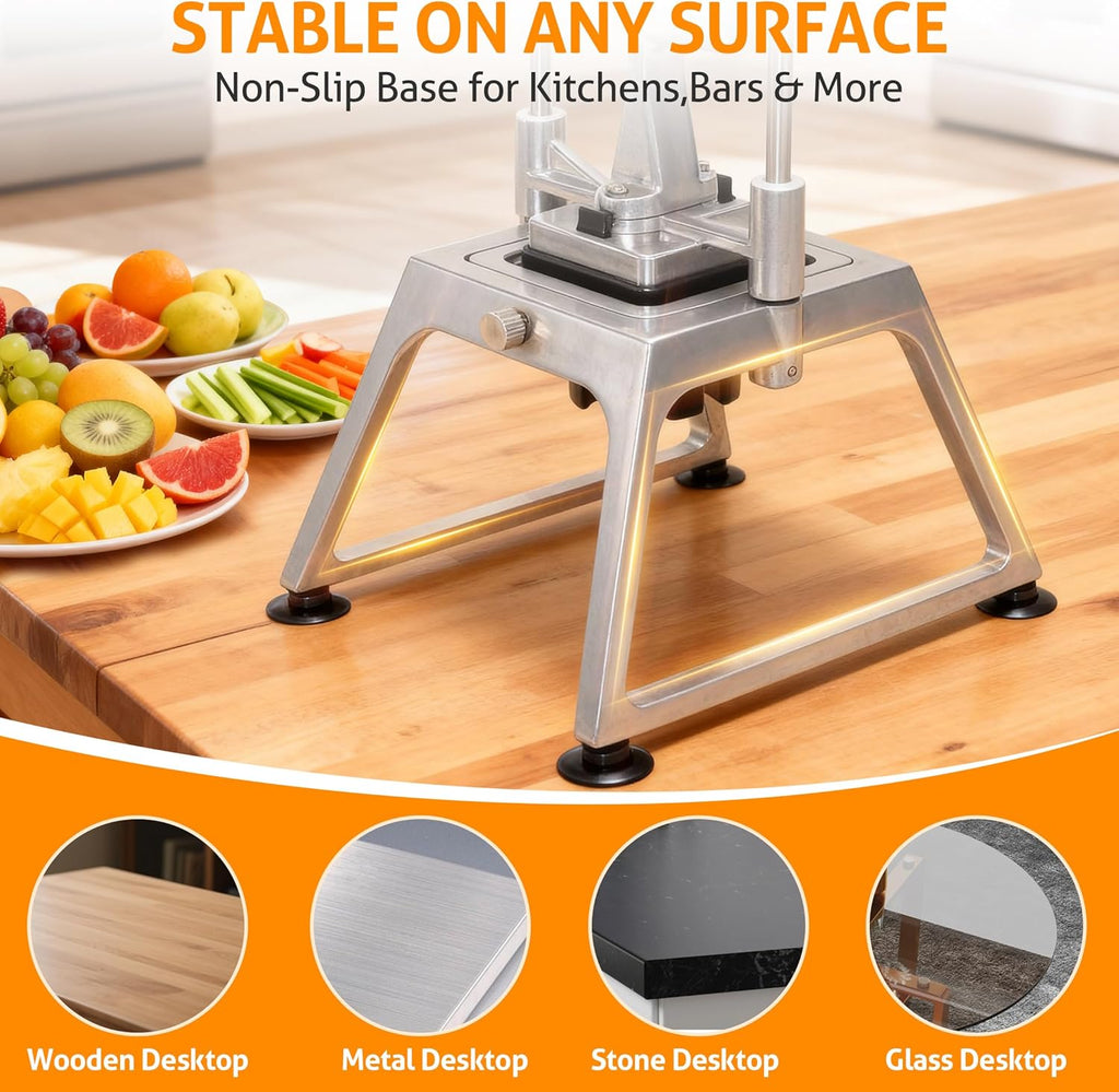 Commercial Vegetable Chopper Dicer W/3 Blades 1/4"+3/8"+8 Section Blade Onion Chopper Dicer Commercial Heavy Duty Stainless Steel French Fry Cutter for Home Kitchen & Restaurant Use