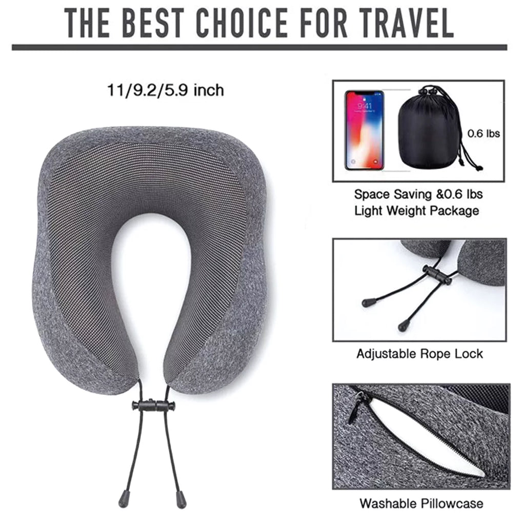 Neck Pillow, Memory Foam Travel Pillow for Airplane, Upgrade U Shaped Travel Neck Pillow with Perfect Support, 3D Contoured Eye Mask, Earplugs & Travel Bag