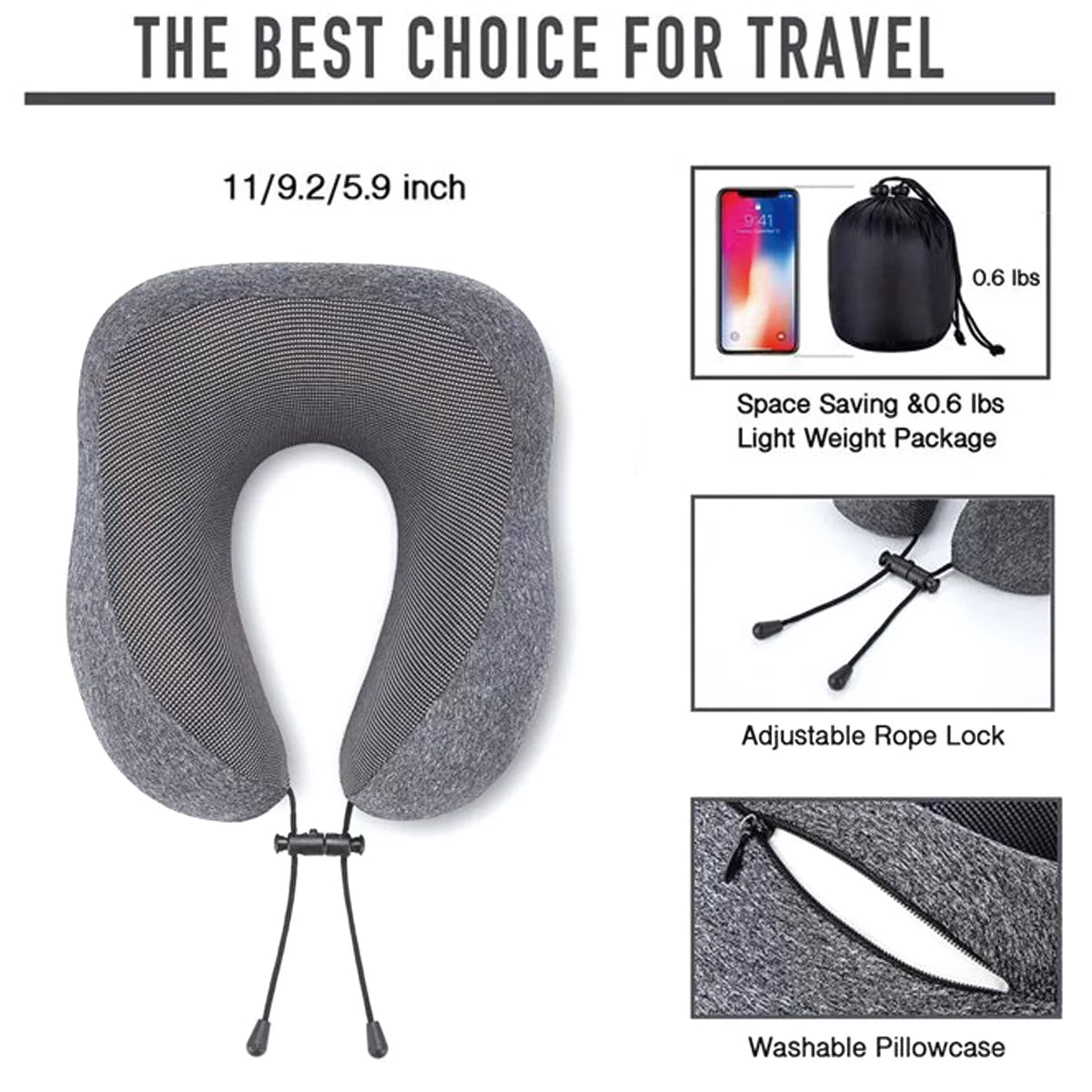 Neck Pillow, Memory Foam Travel Pillow for Airplane, Upgrade U Shaped Travel Neck Pillow with Perfect Support, 3D Contoured Eye Mask, Earplugs & Travel Bag