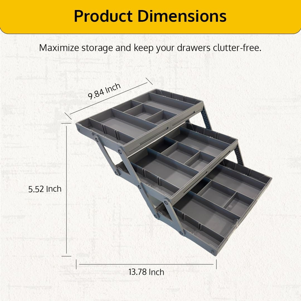 3 Tier Drawer Organizer, Multi Level Smart Drawer Organizer for Desk, Expandable Organizer for Office, Makeup, Jewelry, Kitchen, Folding Storage for Home and Office Drawers & Craft Organizer - Gray