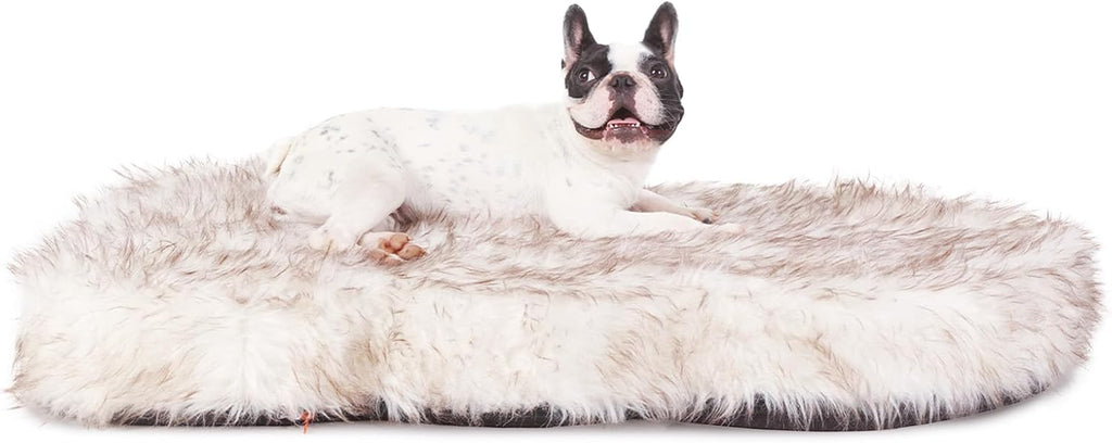 Luxury Faux Fur Dog Bed, 5-Inch Thick Grade Ultra Soft Orthopedic Memory Foam Dog Bed with Faux Fur Cover, Plush Pup Rug with Removable Cover, Waterproof Liner（White）