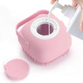 Pet Grooming Bath Massage Brush with Soap and Shampoo Dispenser Soft Silicone Bristle for Long Short Haired Dogs Cats Shower (Pink)