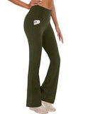 Womens Bootcut Yoga Pants Flare Legging with Pockets High Waist Lightweight Bottoms Workout Activewear Green 3XL