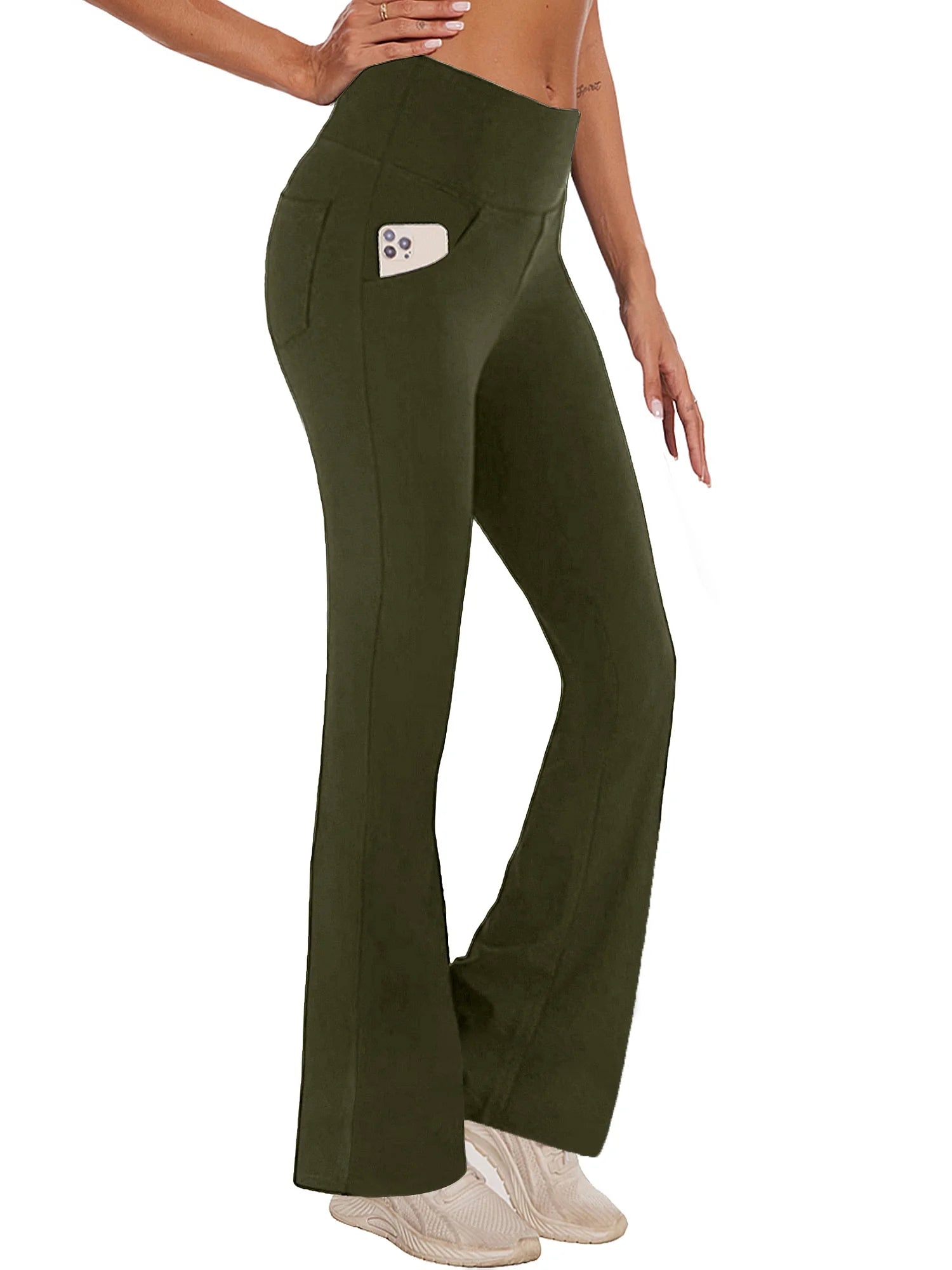 Womens Bootcut Yoga Pants Flare Legging with Pockets High Waist Lightweight Bottoms Workout Activewear Green 3XL