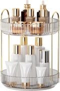 360 Rotating Makeup Organizer and Storage for Vanity Bathroom Countertop, High Capacity Cosmetic Skincare Perfume Organizers for Dresser Lazy Susan (Clear White,2 Tiers)