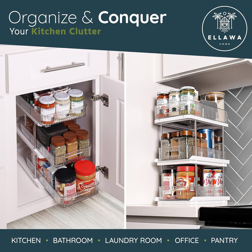 3-Tier under Sink Organizer – Pull-Out Storage for Kitchen & Bathroom – under Bathroom Sink Organizer, under Sink Organizer Storage, under Cabinet Storage Organizer