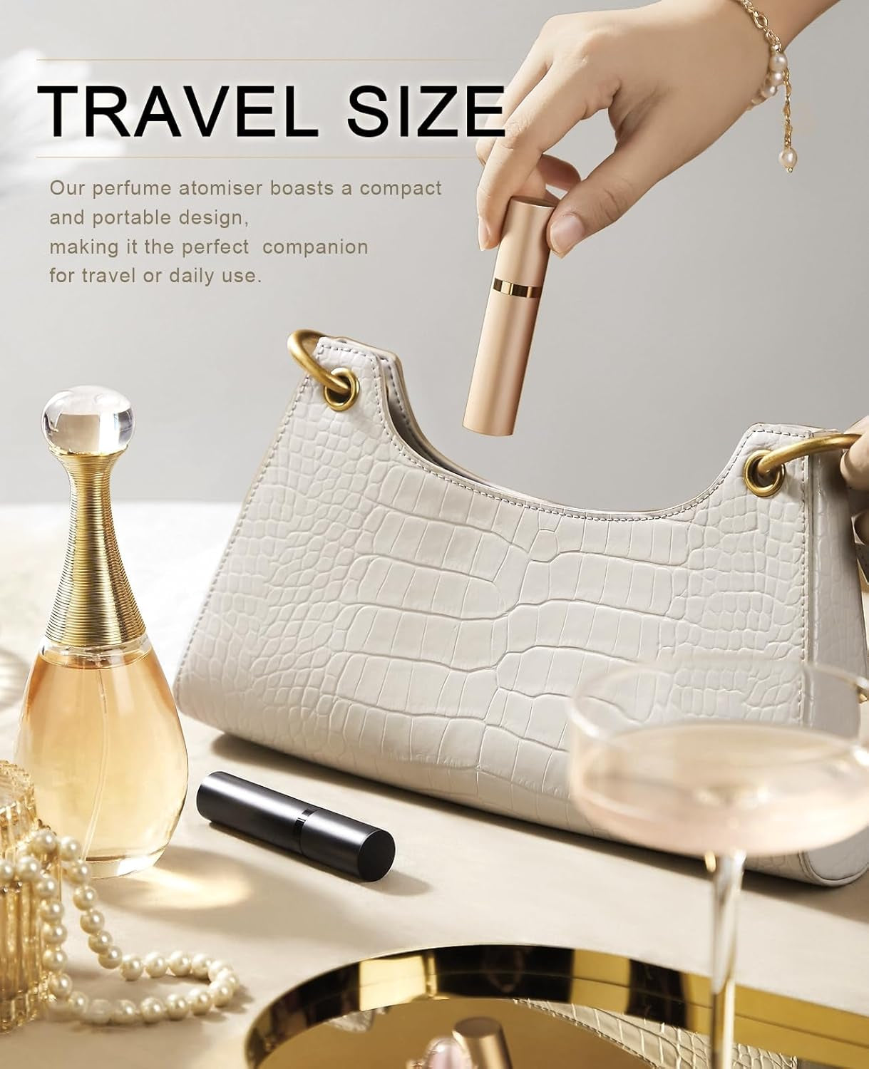 Refillable Portable Mini Perfume Atomizer for Travel, 5Ml Luxury Empty Leakproof Pump Perfume Spray Bottle Atomizer for Man and Woman (Z-Gold)