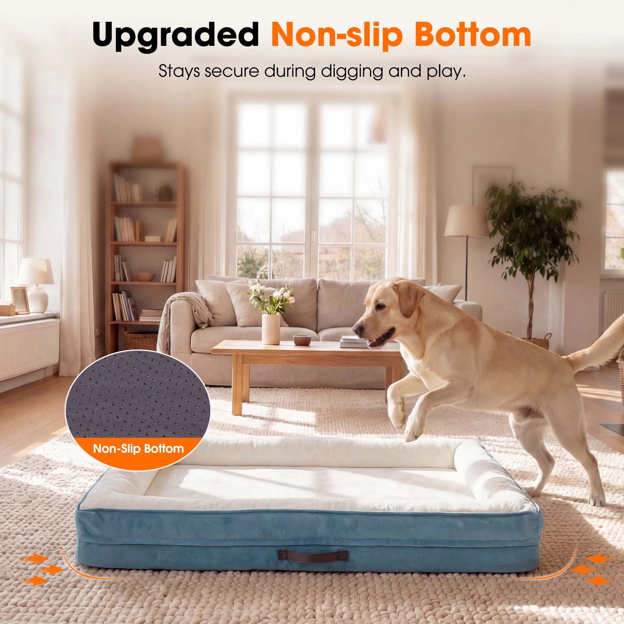 Extra Large Orthopedic Dog Bed Waterproof Pet Sofa Bed Four-Sided Bolster Cushion with Removable Washable Cover for Big Dogs Blue