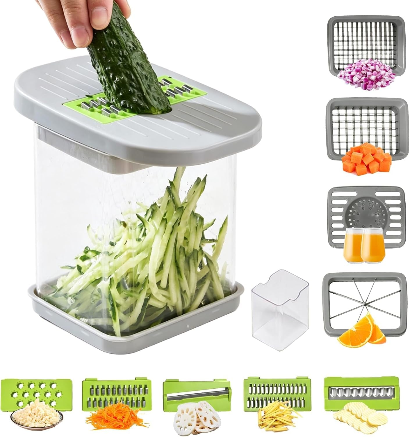Vegetable Cutter,Food Chopper Manual Hand,For Potato Cutter & Fry Slicer - Functions as Potato Dicer,Onion Dicer,Veggie Shredder with 9 Blades,Easy to Clean, Dishwasher Safe-Essential Kitchen Gadgets