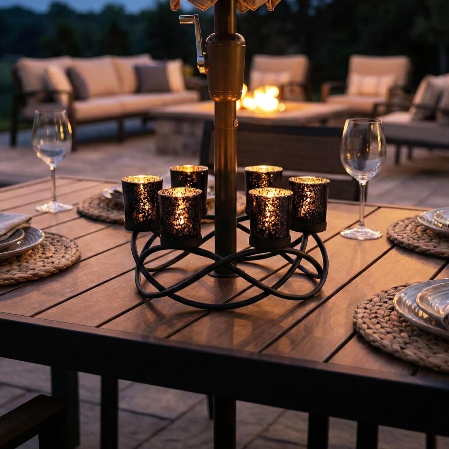 Halloween Decorations for Indoor Gothic Table Centerpieces, Black | Spooky Witchy Dining Decor, round Wrought Iron Candle Holder, 6 Votive Cups, Coffee & Kitchen Centerpiece, 10.5In Round