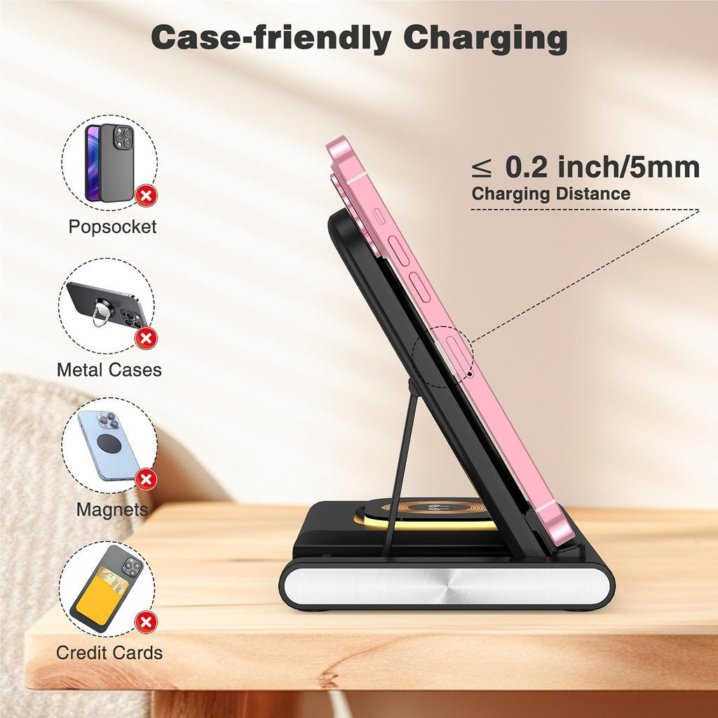 Wireless Charging Station for Iphone 15 Pro Max/14/13/12/11, 25W 3-In-1 Charger Stand ＆ USB C Cable 3Ft, Wireless Charging Dock for Iwatch Ultra 9 8 7 6 5 4 3 SE, Airpods Pro 3/2, Samsung