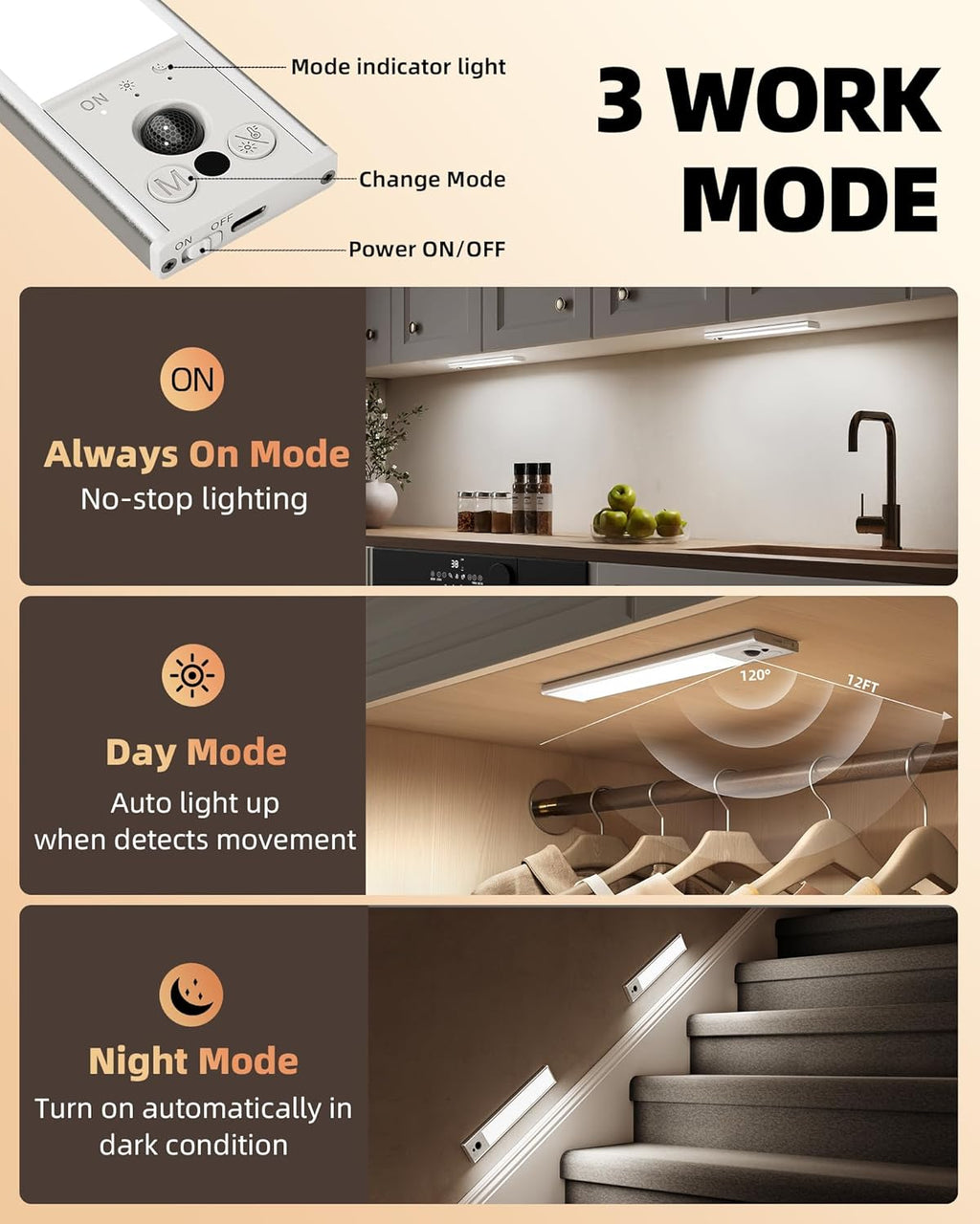 10Inch under Cabinet Lighting, LED Motion Sensor Light Indoor, 2400Mah USB Recha