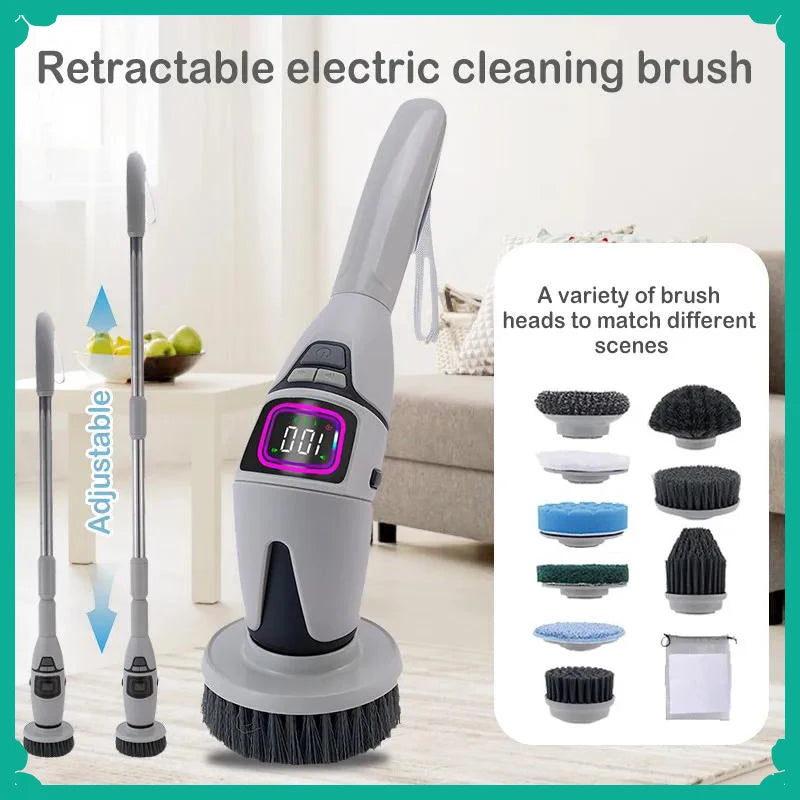 10-In-1 Electric Cleaning Brush Household Cleaning Brush Multifunctional Bathroom Cleaning Toilet Cleaning with LED Screen