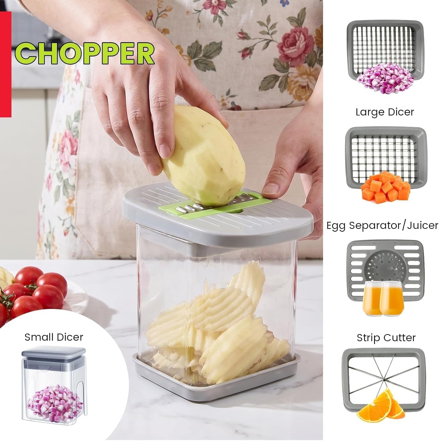 Vegetable Cutter,Food Chopper Manual Hand,For Potato Cutter & Fry Slicer - Functions as Potato Dicer,Onion Dicer,Veggie Shredder with 9 Blades,Easy to Clean, Dishwasher Safe-Essential Kitchen Gadgets