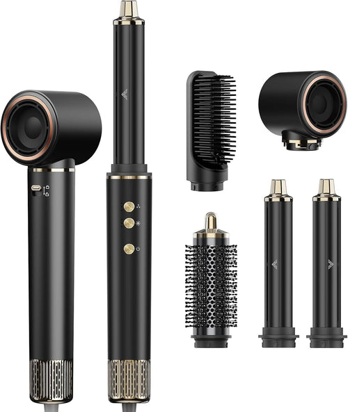 5 in 1 Hair Styler & Hair Dryer Brush, Upgrade Multi Blow Dryer Brush, Detachable Hot Air Brush Negative Ion Curling Brush Iron, Salon-Perfect Curls for All Hair Types