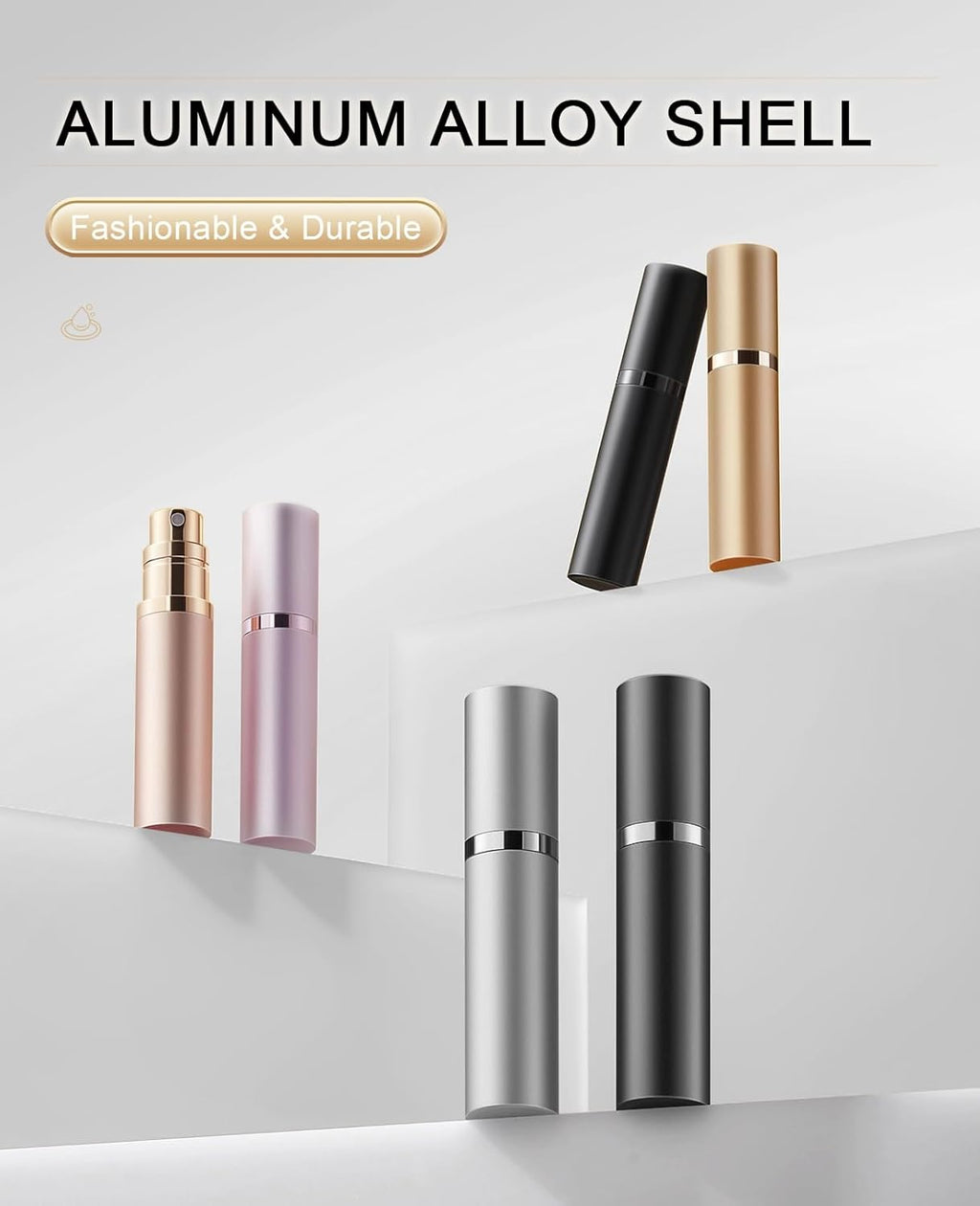 Refillable Portable Mini Perfume Atomizer for Travel, 5Ml Luxury Empty Leakproof Pump Perfume Spray Bottle Atomizer for Man and Woman (Z-Gold)