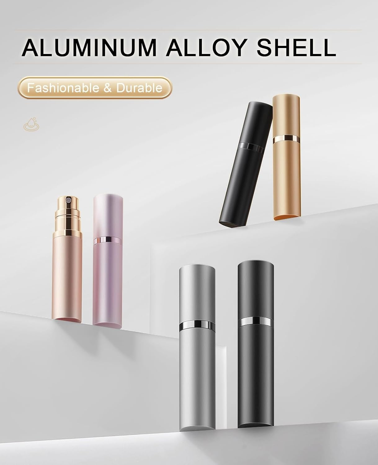 Refillable Portable Mini Perfume Atomizer for Travel, 5Ml Luxury Empty Leakproof Pump Perfume Spray Bottle Atomizer for Man and Woman (Z-Gold)