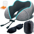 Neck Pillow, Memory Foam Travel Pillow for Airplane, Upgrade U Shaped Travel Neck Pillow with Perfect Support, 3D Contoured Eye Mask, Earplugs & Travel Bag