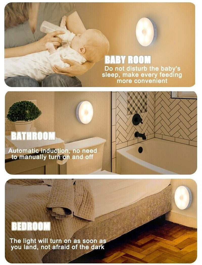 Led Motion Sensor Light USB Rechargeable PIR Wall Cabinet Stair Night Light Lamp