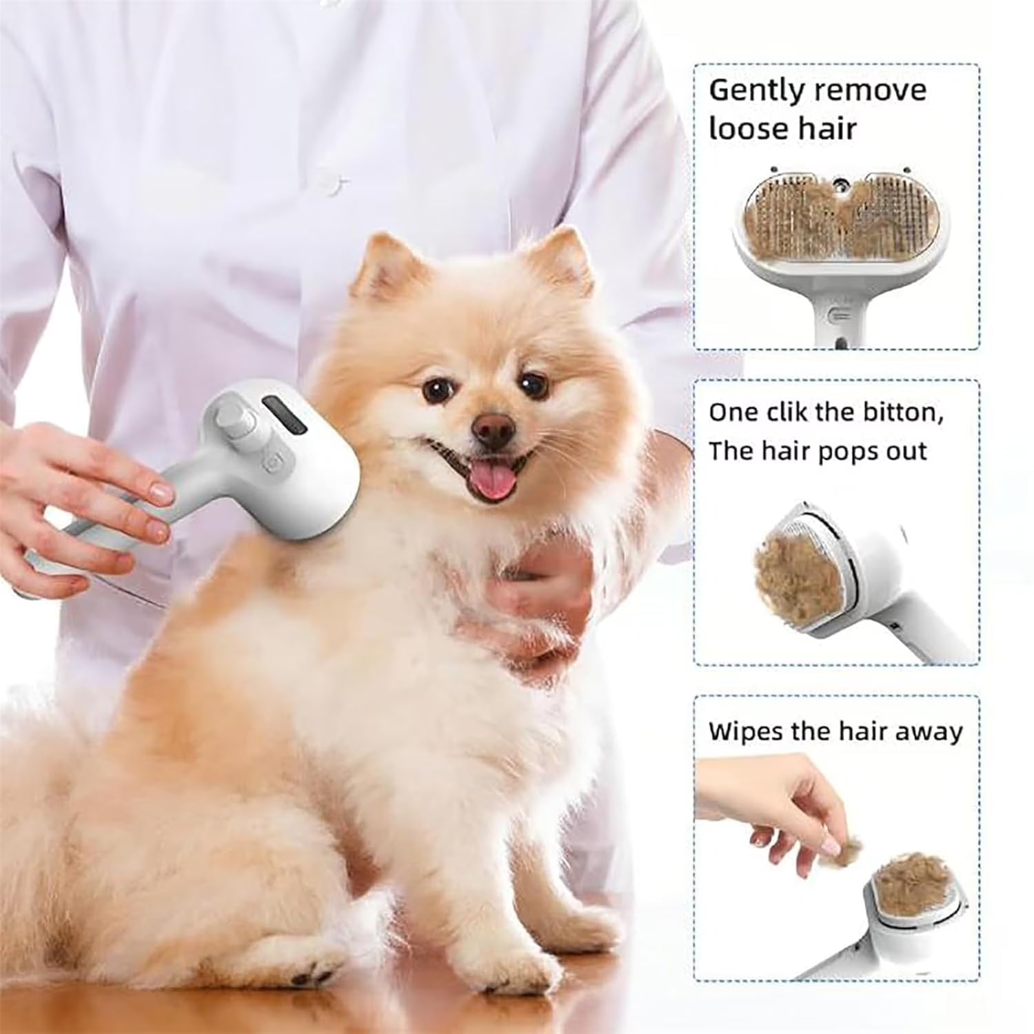 Furry Basics Pet Grooming Brush, Furry Basics Pet Brush, Furrybasics Pet Grooming Comb, Pet Hair Removal Comb with Water Tank and Release Button (Green+White)