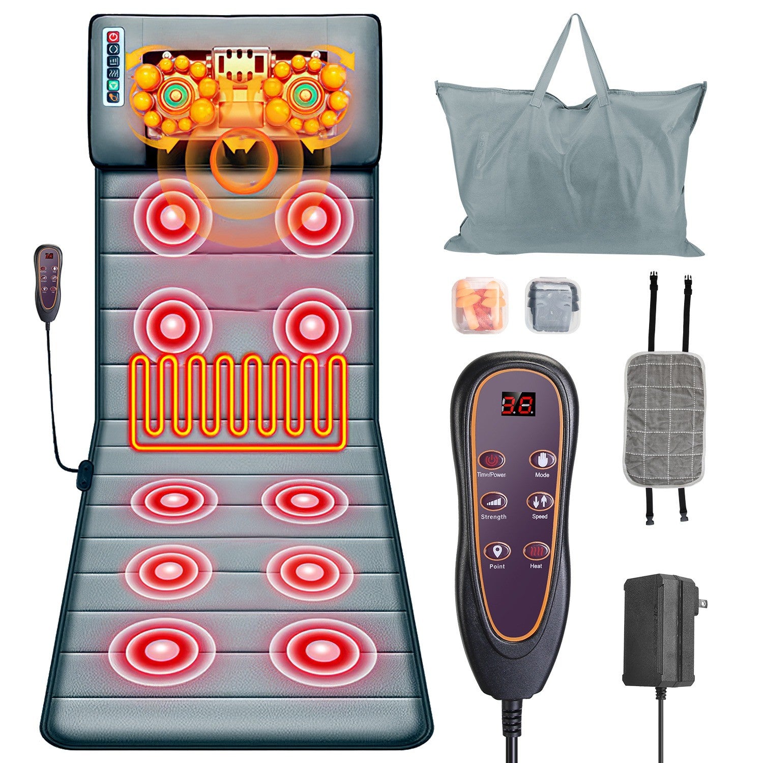 Full Body Electric Massage Mat W/Heat Vibration Massage Pad Cushion Back Massage