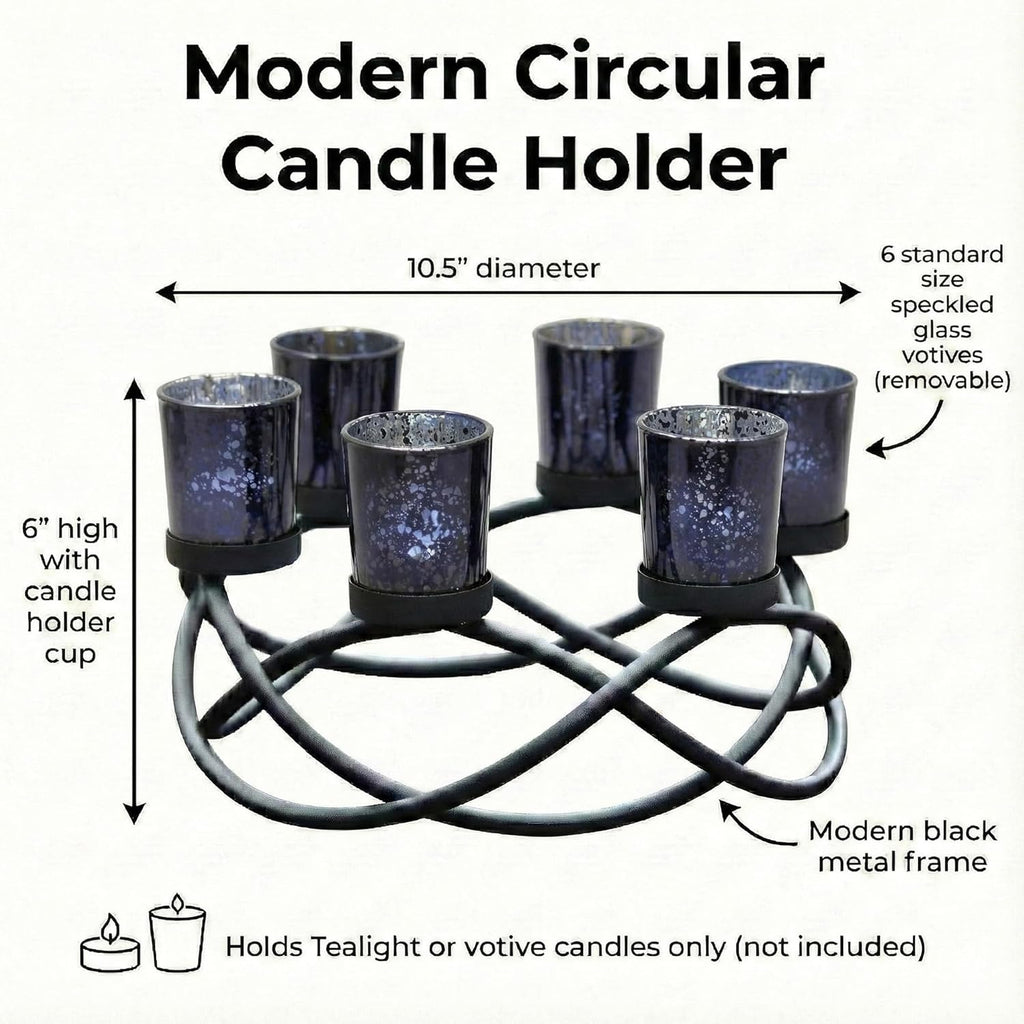 Halloween Decorations for Indoor Gothic Table Centerpieces, Black | Spooky Witchy Dining Decor, round Wrought Iron Candle Holder, 6 Votive Cups, Coffee & Kitchen Centerpiece, 10.5In Round