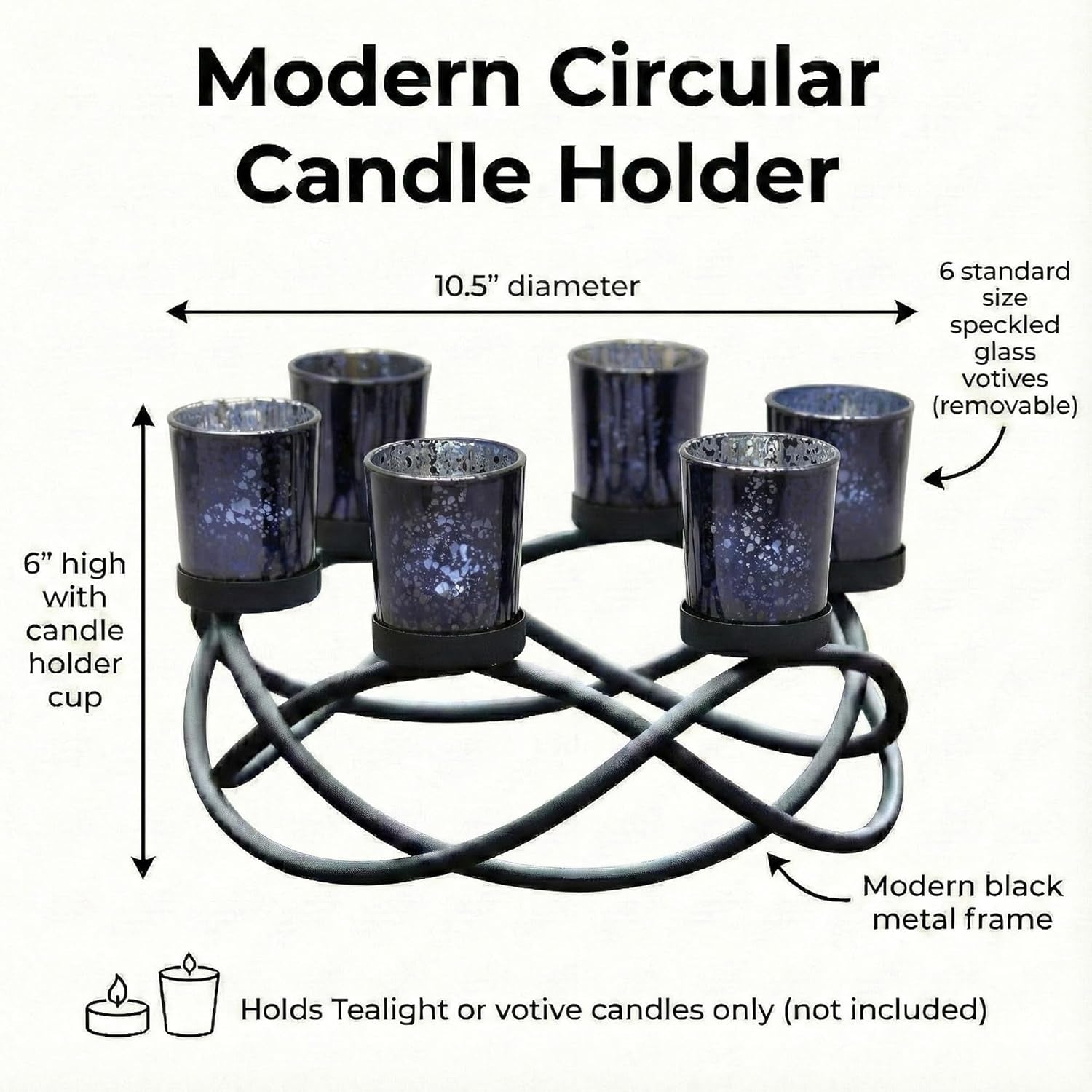 Halloween Decorations for Indoor Gothic Table Centerpieces, Black | Spooky Witchy Dining Decor, round Wrought Iron Candle Holder, 6 Votive Cups, Coffee & Kitchen Centerpiece, 10.5In Round