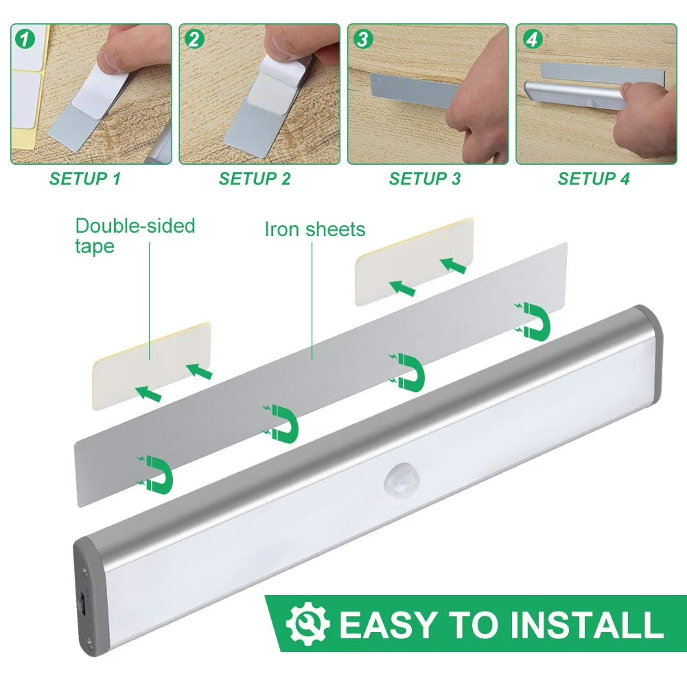 LED Motion Sensor Cabinet Light,Under Counter Closet Lighting, Wireless USB Rechargeable Kitchen Night Lights,Battery Operated Light,20 LED Light for Wardrobe,Closets,Cabinet,Cupboard,3 Pack