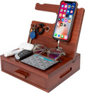 Solid Wood Nightstand Organizer, Docking Station, Gifts for Men, Made of Cedar, Versatile Bedside Table Organizer for Cellphone, Watch, Headphone, Keys Walnut Wood