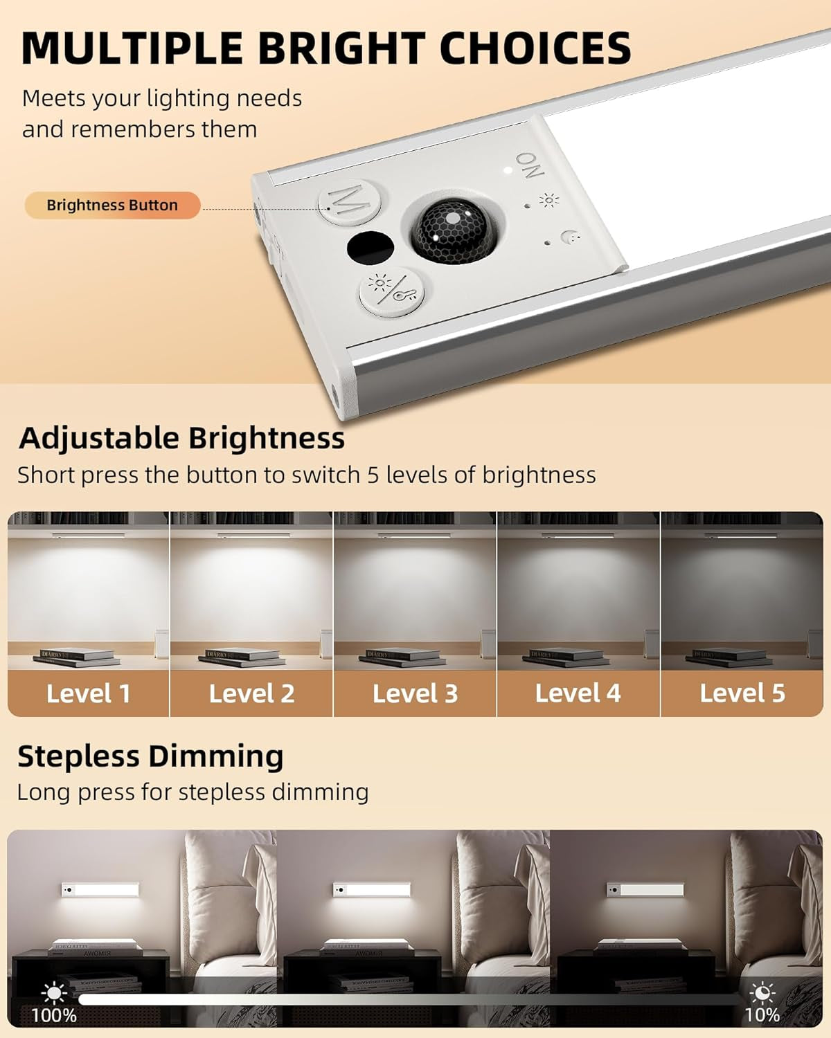 10Inch under Cabinet Lighting, LED Motion Sensor Light Indoor, 2400Mah USB Recha
