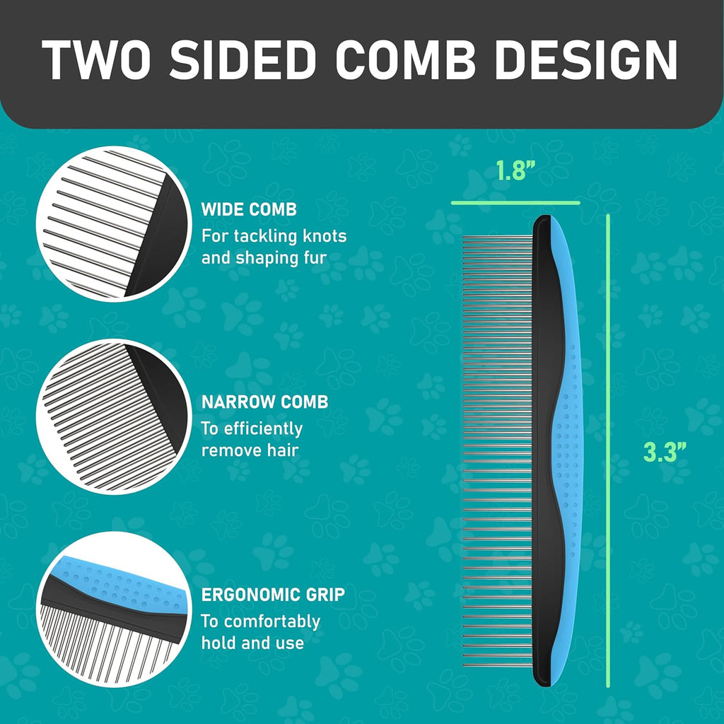 Pet Grooming Brush - Double Sided Shedding and Dematting Undercoat Rake Comb for Dogs and Cats,Extra Wide (B1 - Rake, Gloves & Comb, Large)