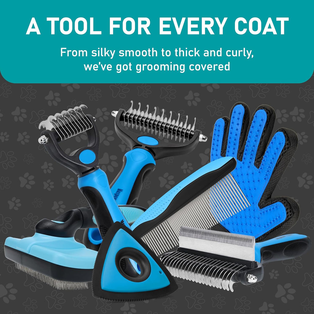 Pet Grooming Brush - Double Sided Shedding and Dematting Undercoat Rake Comb for Dogs and Cats,Extra Wide (B1 - Rake, Gloves & Comb, Large)